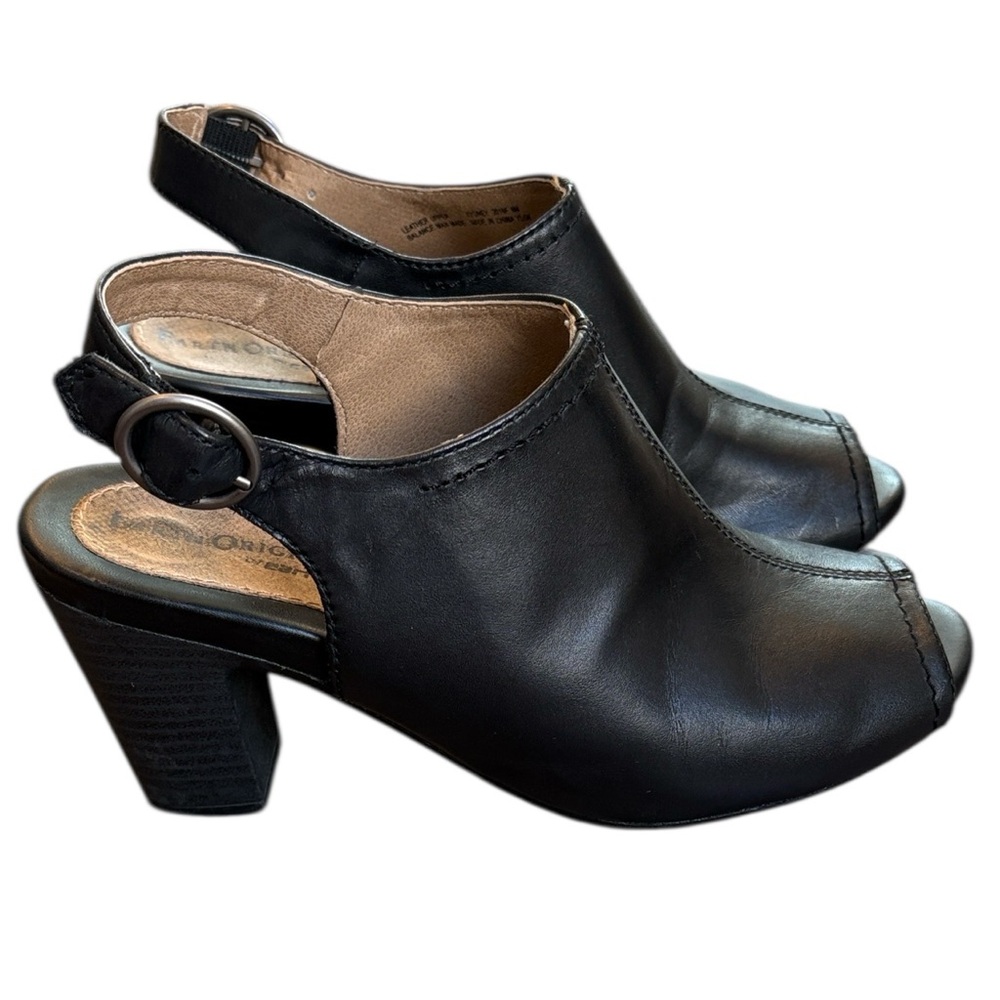 Earth Origins Sydney Women’s 6 Black Leather Slip On Strap Heels Shoes